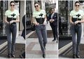 Kendall Jenner Padankan Kaus Oblong dengan Korset Hitam Serta Jeans, Keren dan Edgy!