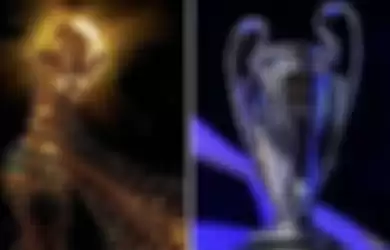 Trofi Piala Dunia (kiri) dan Liga Champions (kanan)