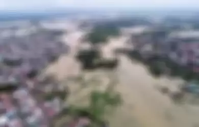 Kondisi Kelurahan Tamanggapa yang terkena banjir terekam dari atas menggunakan kamera Drone, Makassa