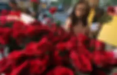 Warga memilih bunga mawar di salah satu stan di Pasar Bunga Kayoon, Surabaya, Jawa Timur, Rabu (13/2/2019). Pesanan bunga mawar melonjak menjelang Hari Kasih Sayang (Valentine Day), dijual dengan kisaran harga Rp 5 ribu sampai Rp 10 ribu per batang.