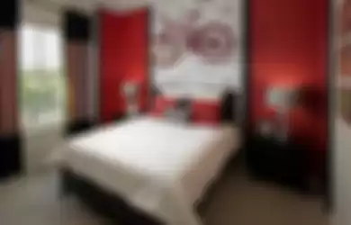 Kombinasi Elegan Merah Hitam Putih di Kamar Tidur