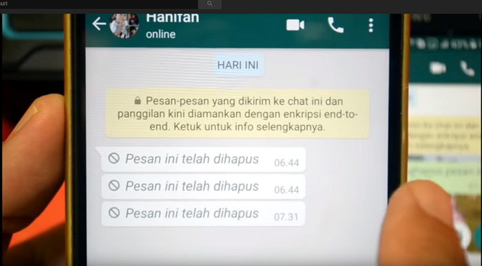 Tampilan pesan yang sudah dihapus oleh pengirim