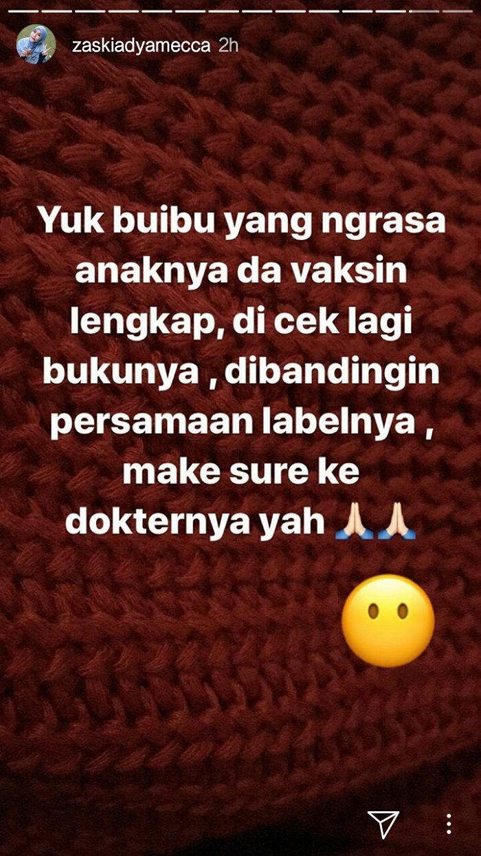 Zaskia Mecca wanti-wanti warganet agar lebih berhati-hati saat vaksin anak