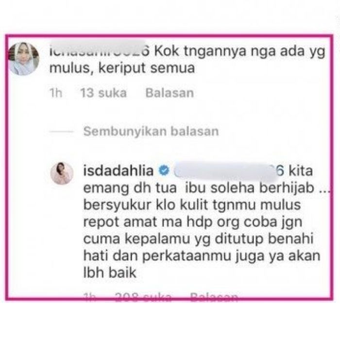 balasan Iis terhadap komentar warganet tengtang tangannya yang berkeriput