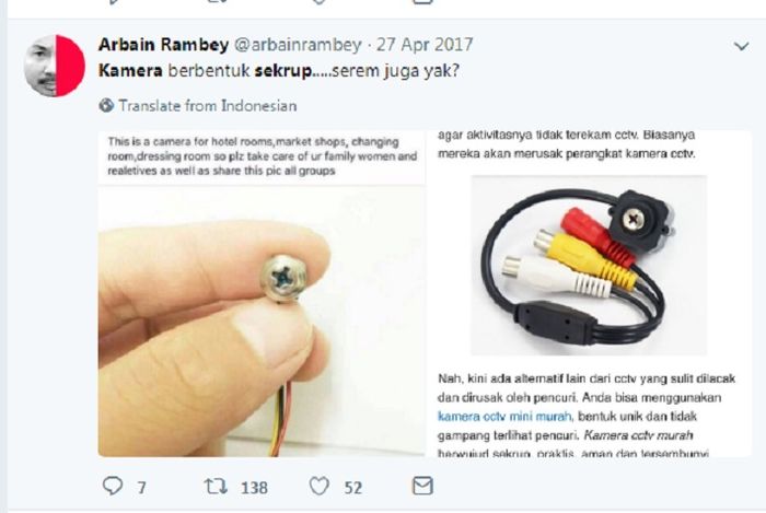 Inilah kamera pengintai berbentuk sekrup