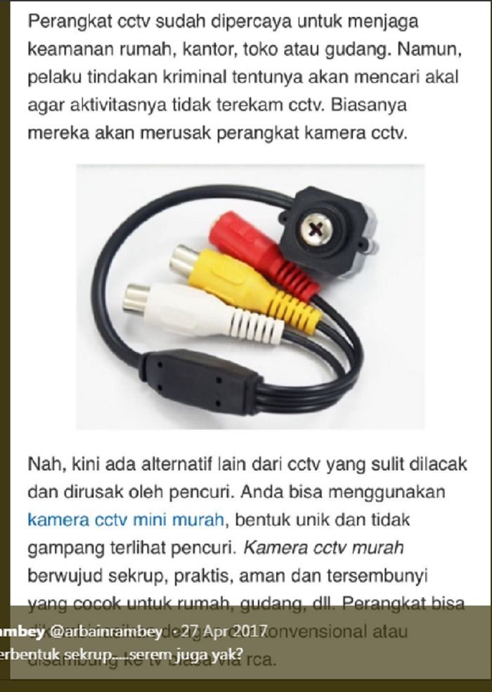 Penampakan sekrup dengan kamera berpengintai