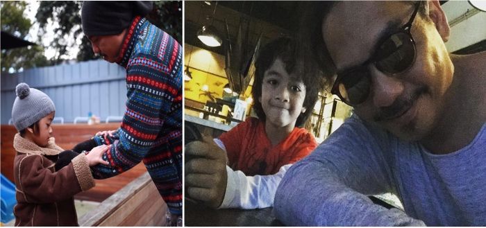 Indra Birowo dengan kedua anaknya