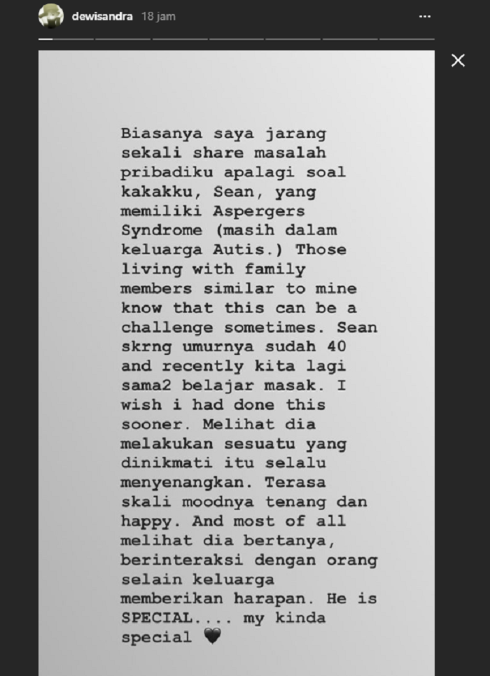 Unggahan instastory Dewi Sandra