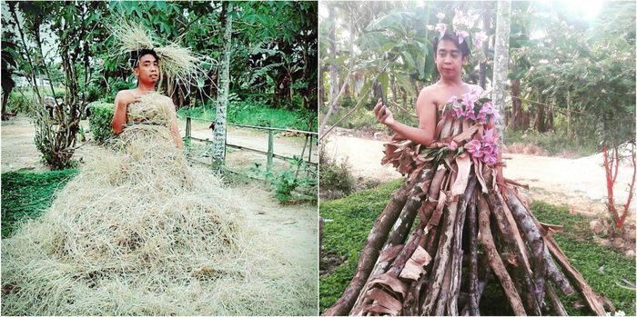Mimi Peri menggunakan jerami dan kayu bakar sebagai kostum
