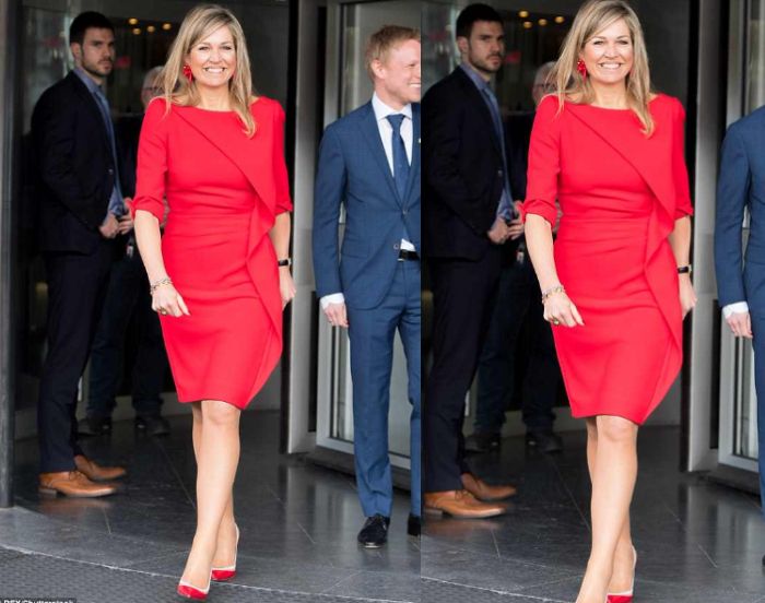 Ratu Maxima dengan dress merah memukau