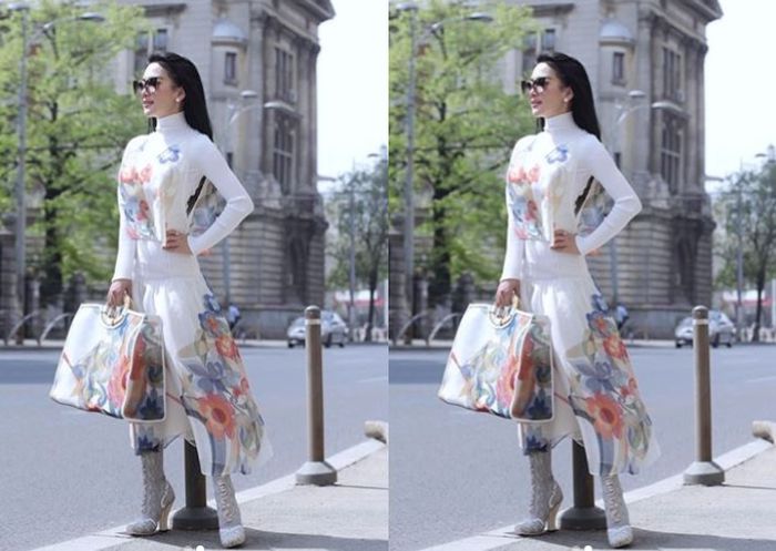 Tampil cantik dengan silk dress, bentuk tubuh Syahrini jadi sorotan 