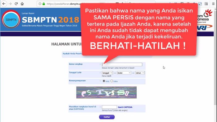Tutorial Pendaftaran SBMPTN 2018