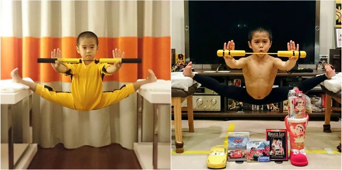 Ryusei berlatih kelenturan tubuh