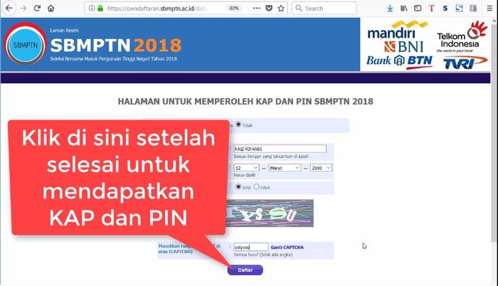 Tutorial Pendaftaran SBMPTN 2018