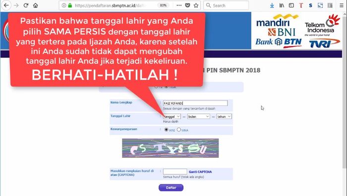 Tutorial Pendaftaran SBMPTN 2018