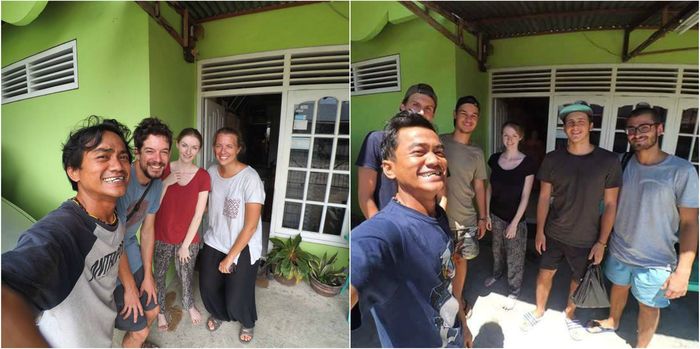 Bayu dan Jeni berfoto bersama tamu yang menginap di homestay milik mereka
