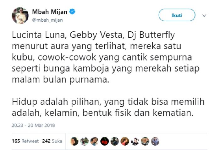 Tangkapan cuitan Mbah Mijan
