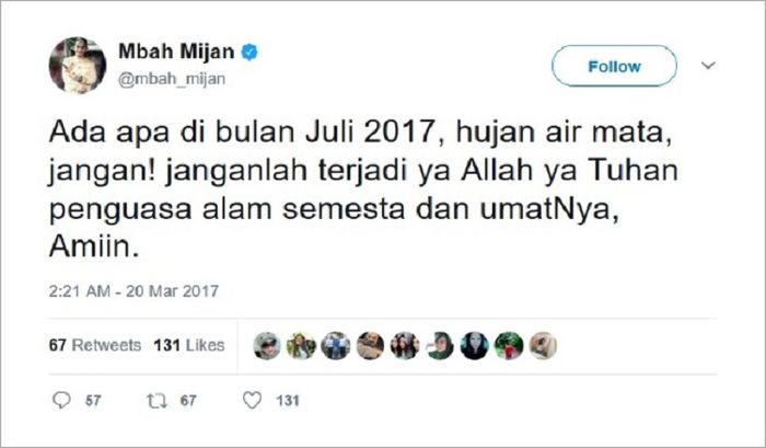 Tangkapan cuitan Mbah Mijan