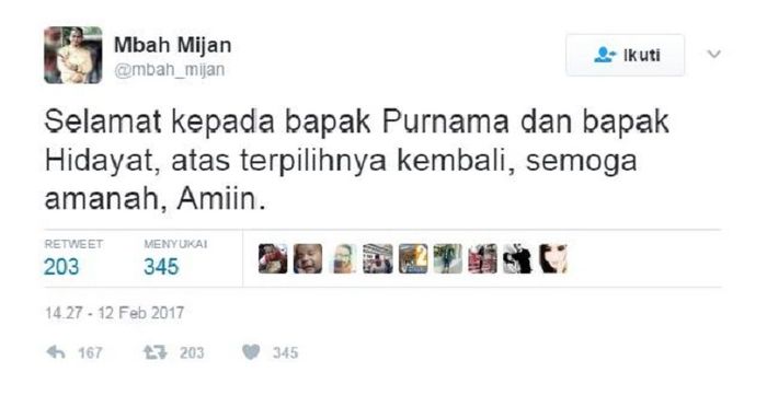 Tangkapan cuitan Mbah Mijan