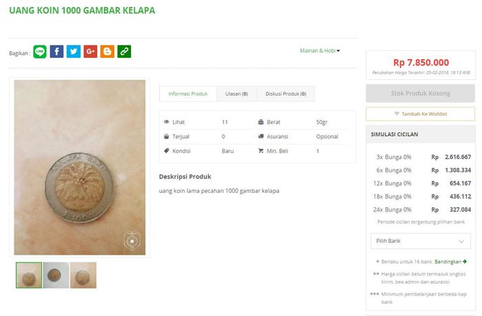 Menjual koin di toko online.