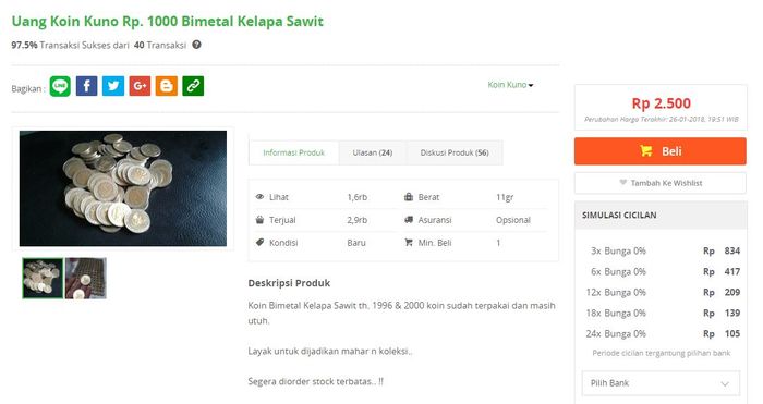 Menjual koin di toko online.