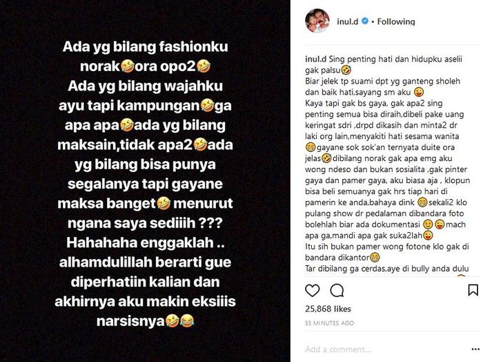 Tanggapan menohok dari Inul Daratista untuk netizen yang suka komentar pedas ke dirinya