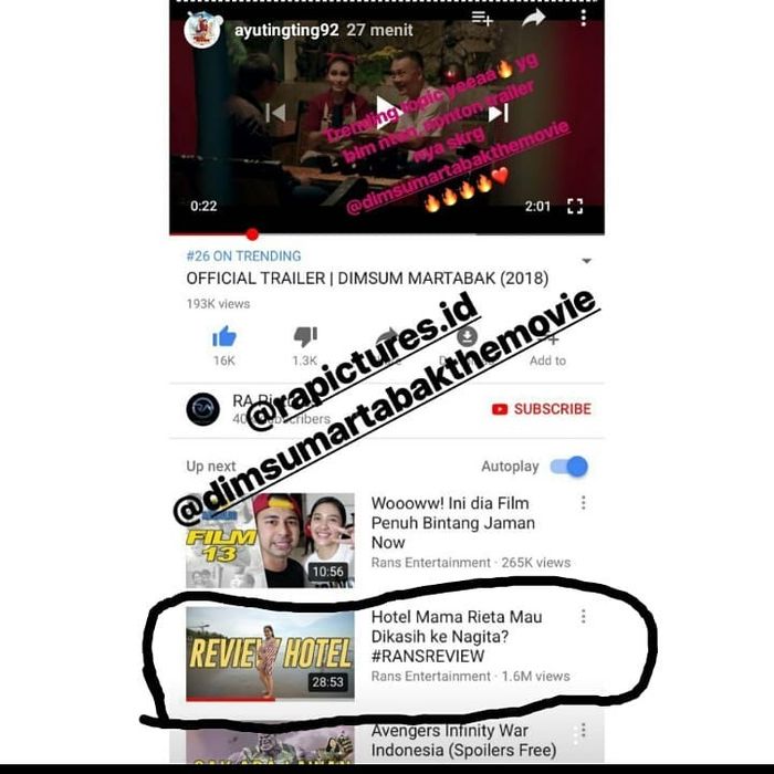 Postingan Ayu Ting Ting di Insta Storynya
