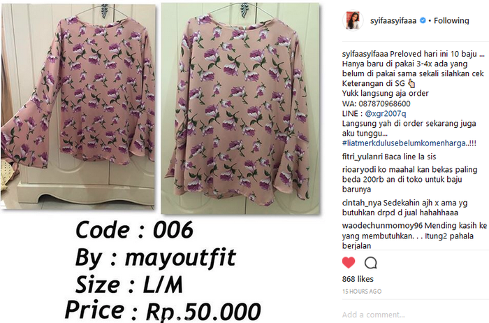 Baju termurah yang ditawarkan Syifa