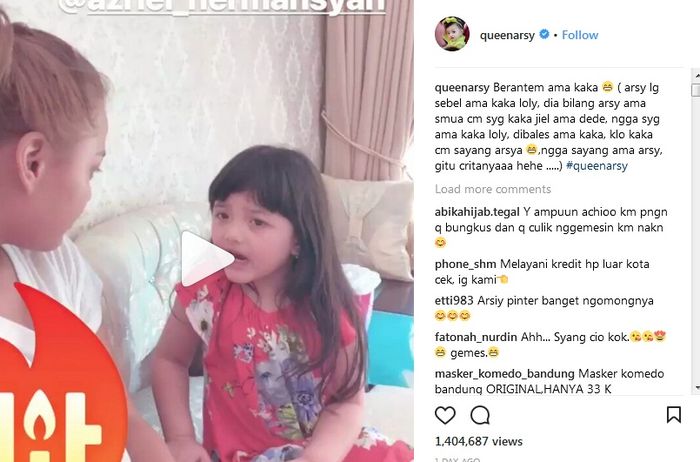 Ekspresi menggemaskan Arsy saat bertengkar dengan Aurel