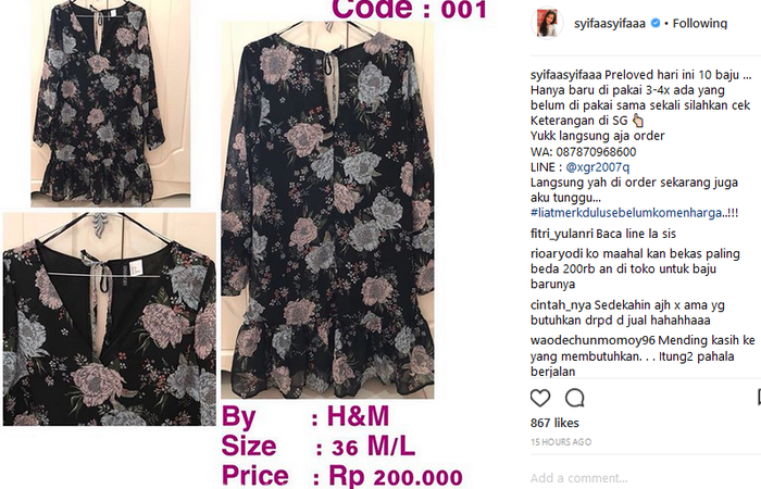 Baju pertama yang ditawarkan oleh Syifa, adik Ayu Ting Ting 