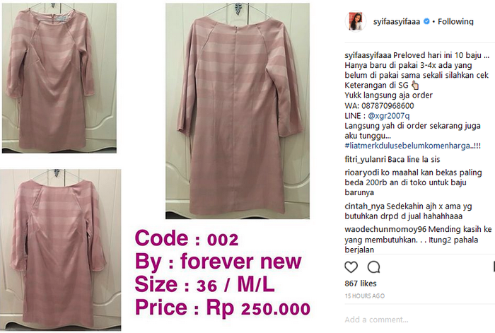 Baju bekas forever yang dijual dengan harga Rp 250 