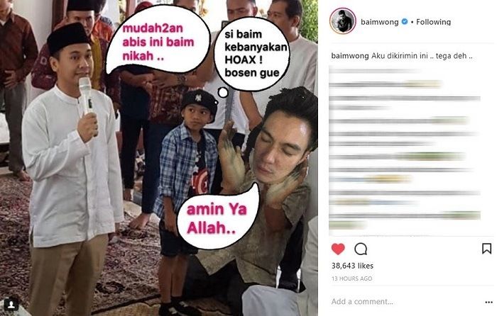 Baim Wong mengunggah sebuah meme kocak ke dalam akun media sosialnya.