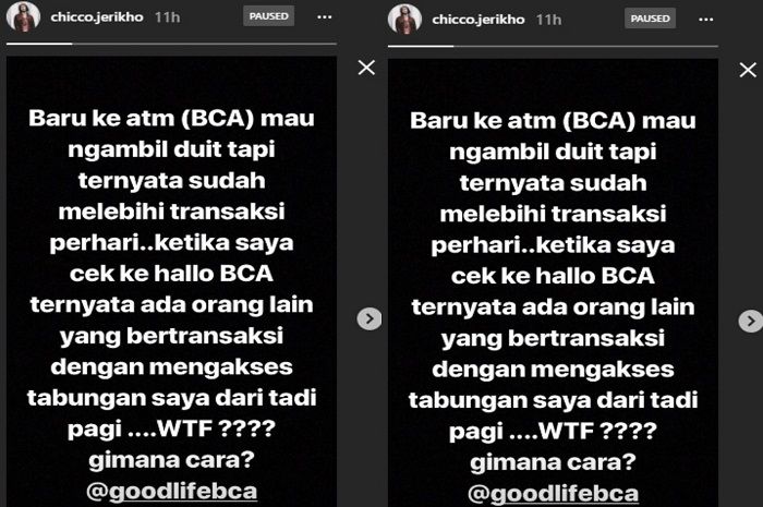 Chicco tidak bisa ambil uang