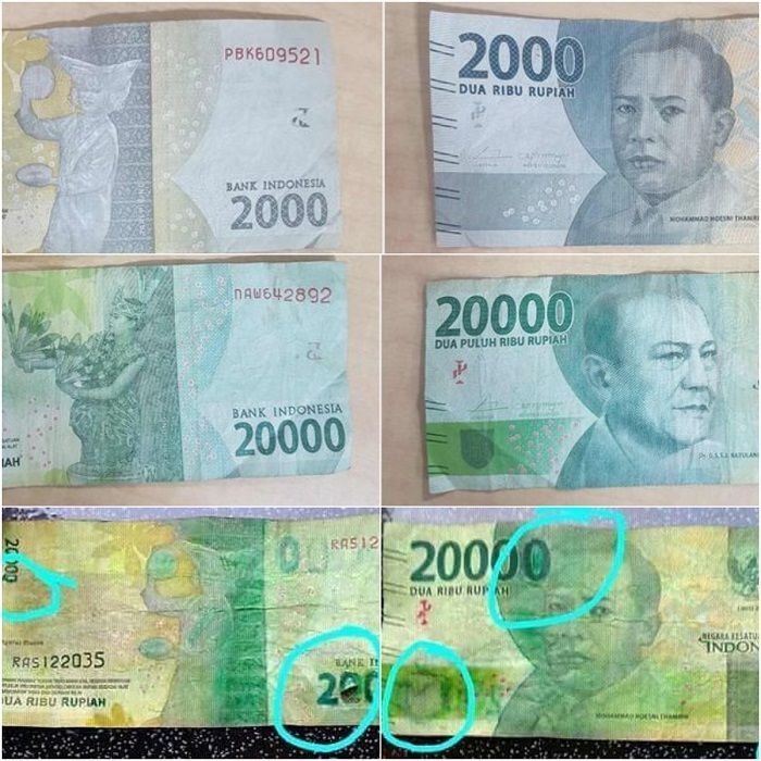 Uang Rp2.000 dan Rp20.000.



