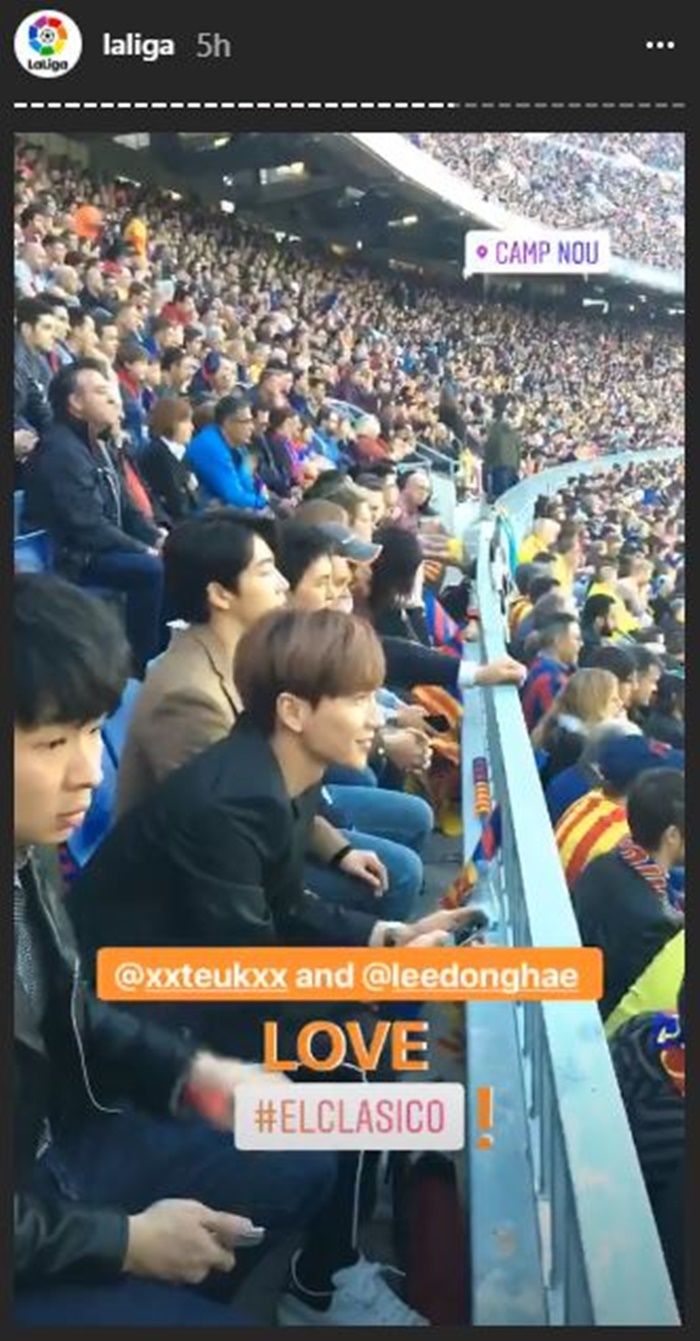 Leeteuk dan Donghae saat menonton laga El Clasico.