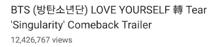 Jumlah penayangan video Singularity dalam 24 jam. (Soompi.com)