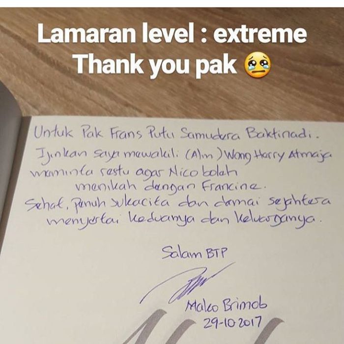 lamaran dari Ahok untuk calon mertua Nico

