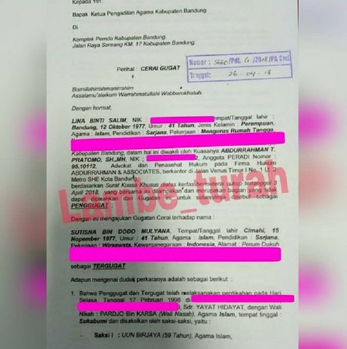 Surat cerai sule
