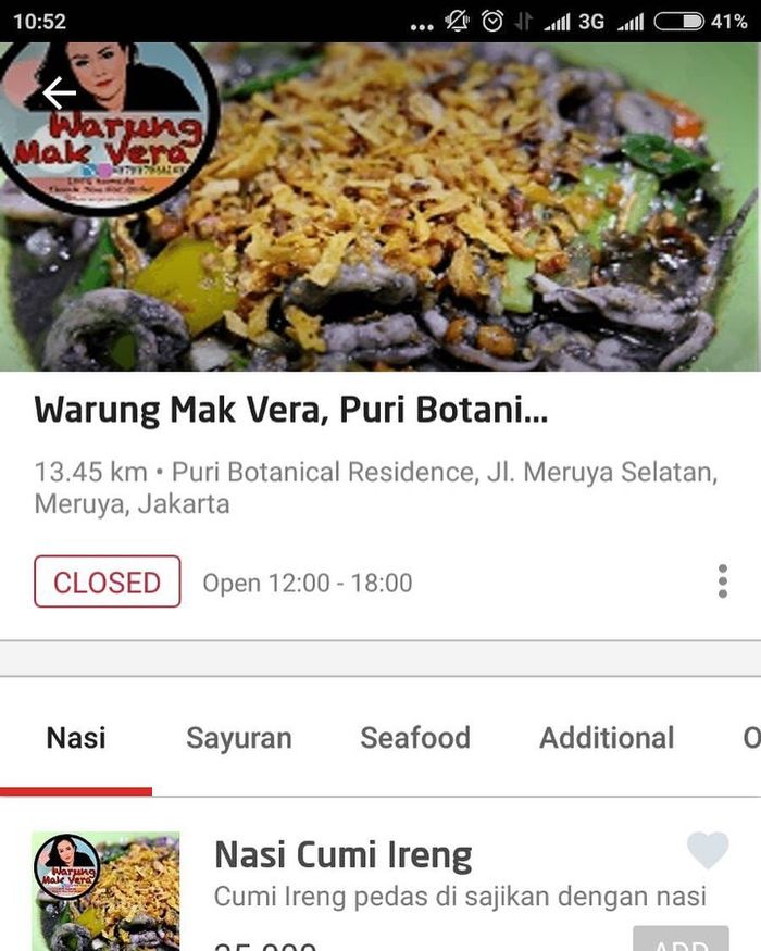 Warung mak vera sudah tersedia di Gojek