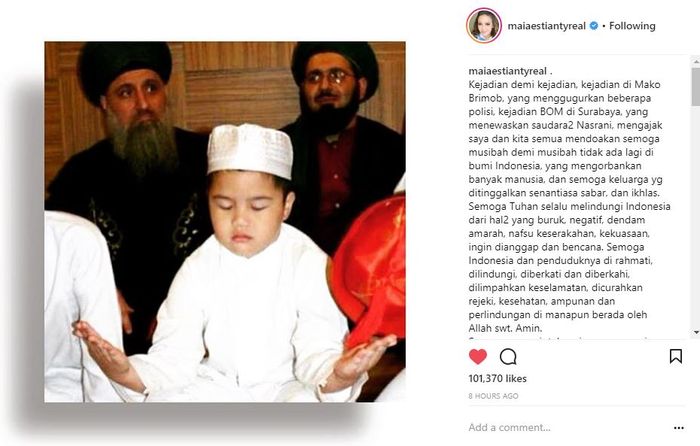 Maia Estianty berduka atas aksi teror bom di Surabaya