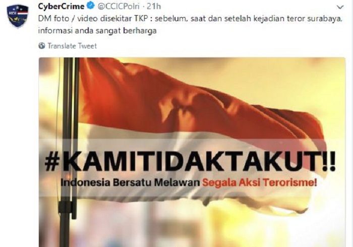 Twitter @CCICPolri Laporkan tindakan terorisme