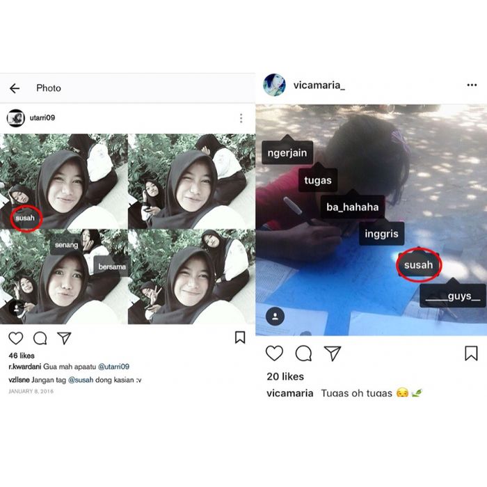 Netizen menandai Susah dalam postingannya