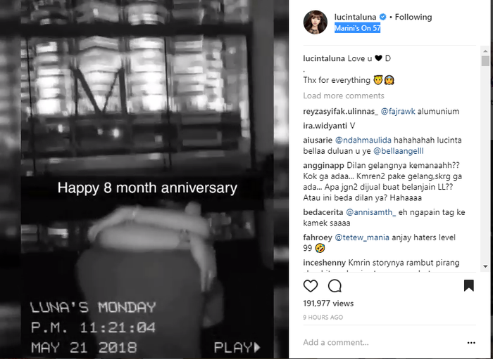 Lucinta Luna unggah video sebagai peringatan anniversary yang ke-8.