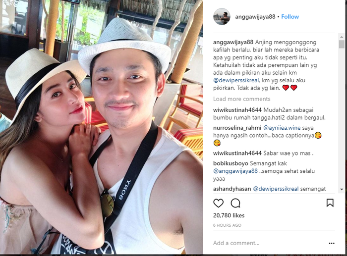 Unggahan Angga Wijaya di akun Instagramnya.