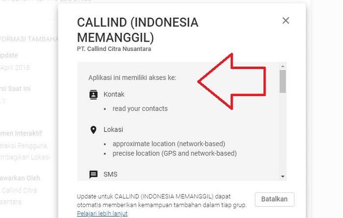 Periksa izin aplikasi