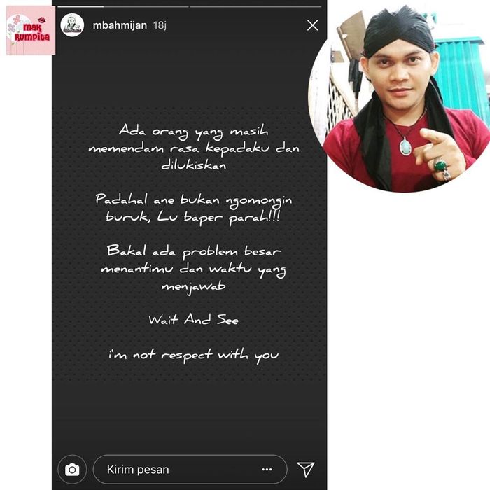 Instagram story Mbah Mijan diunggah ulang akun gosip instagram