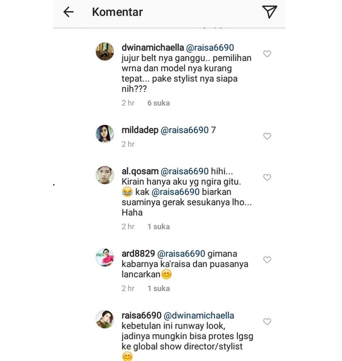 Balasan Komentar Raisa