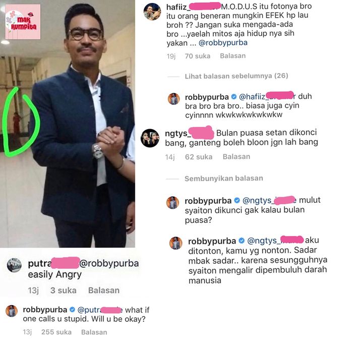 Robby Purba berbalas komentar dengan netizen lain