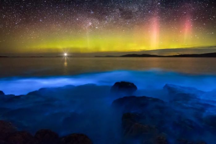 Air yang bercahaya di Tasmania.
