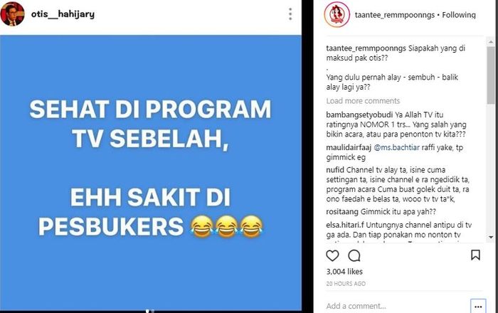 Unggahan Otis Hahijary dalam instastory